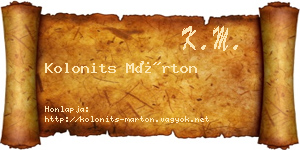 Kolonits Márton névjegykártya